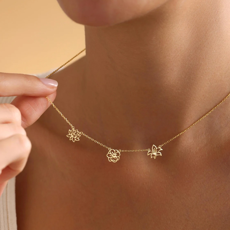 Birth Flower Necklace - Customized Birth Flowers Necklace Women Kids
