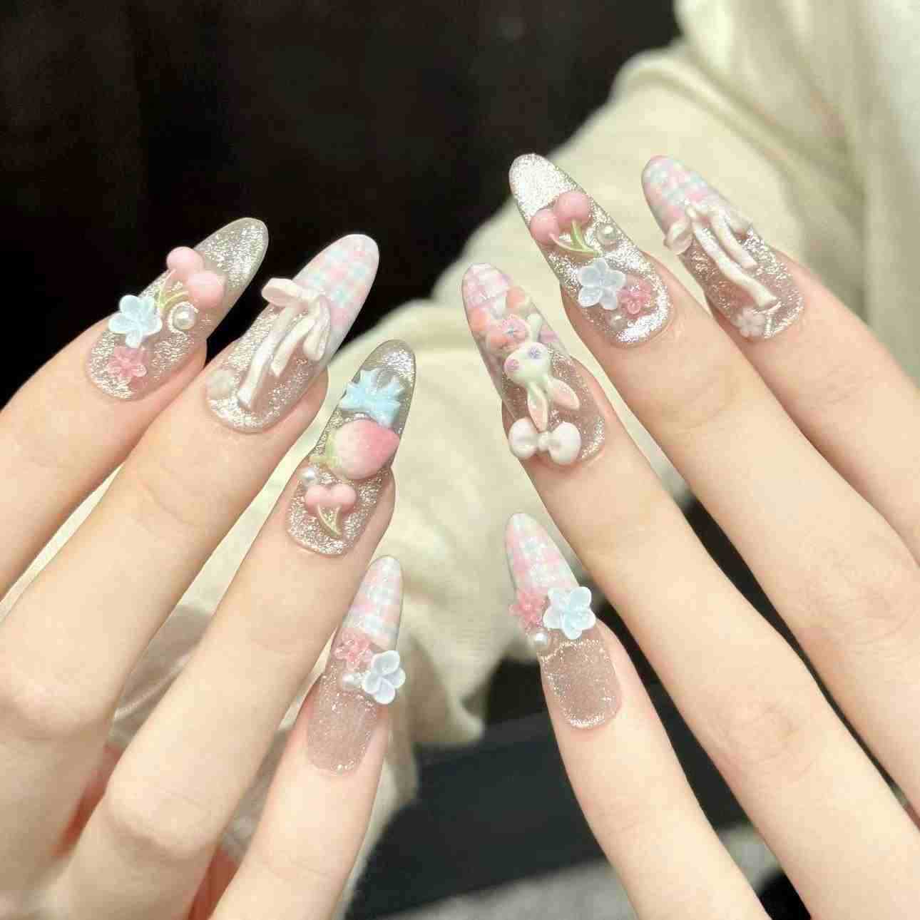 10PCS Oval Handmade Press On N - Pressed Flower Art ulasan dan harga