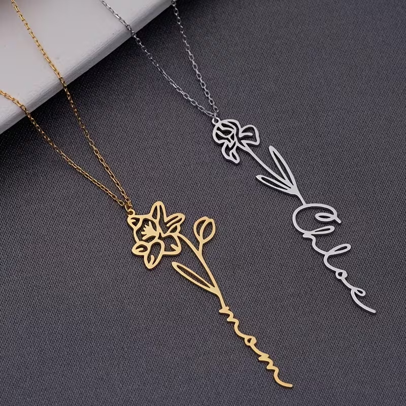 Personalized Custom Name Neckl - Birth Flower Necklace ulasan dan harga